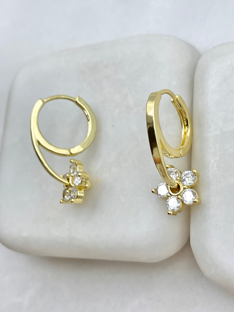 Altın Kaplama Kristal Taşlı Çiçek Tasarım Küpe Gold