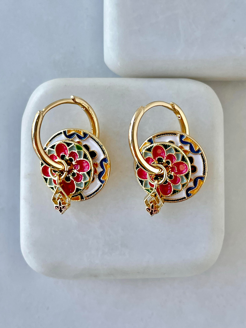 Charmlı Daire Pembe-Yeşil Küpe