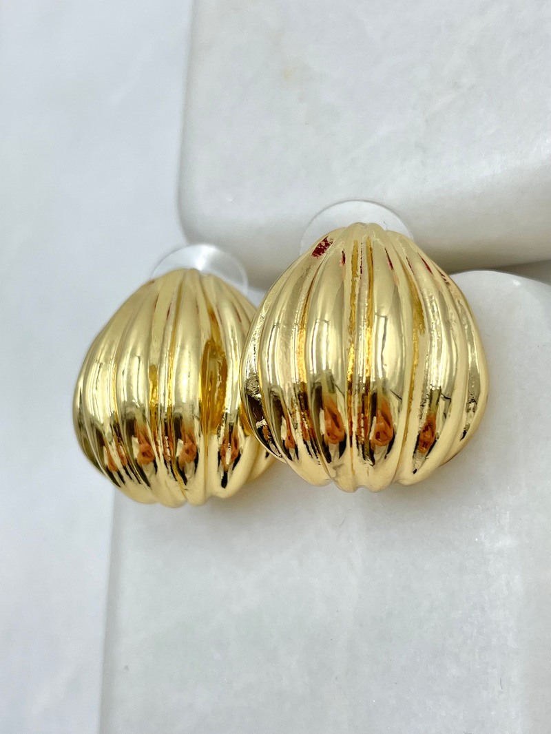 Altın Kaplama Vintage Bombeli Sütun Küpe Gold