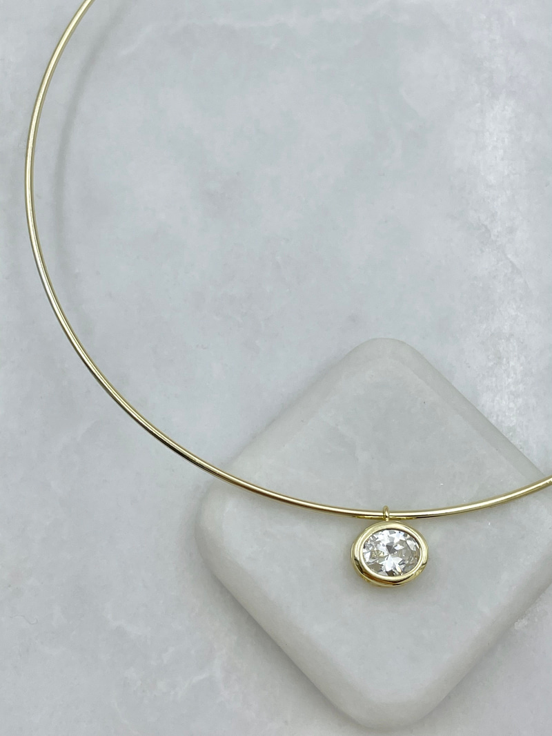 Altın Kaplama Kristal Taş Sallantılı Tel Choker Kolye Gold