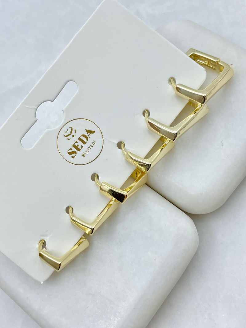 Altın Kaplama Altılı Yansımalı Kare Kesim Küpe Seti Gold