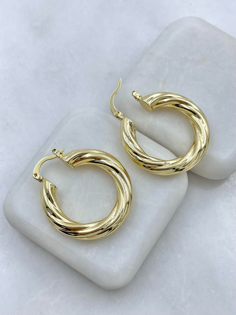 Altın Kaplama Işıltılı Burgu Halka Küpe 3 cm Gold
