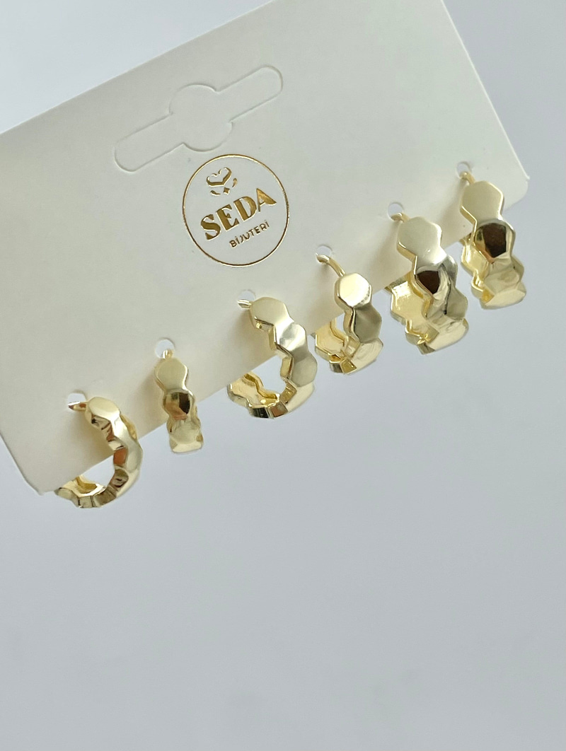 Petek Model Altılı Küpe Seti Gold