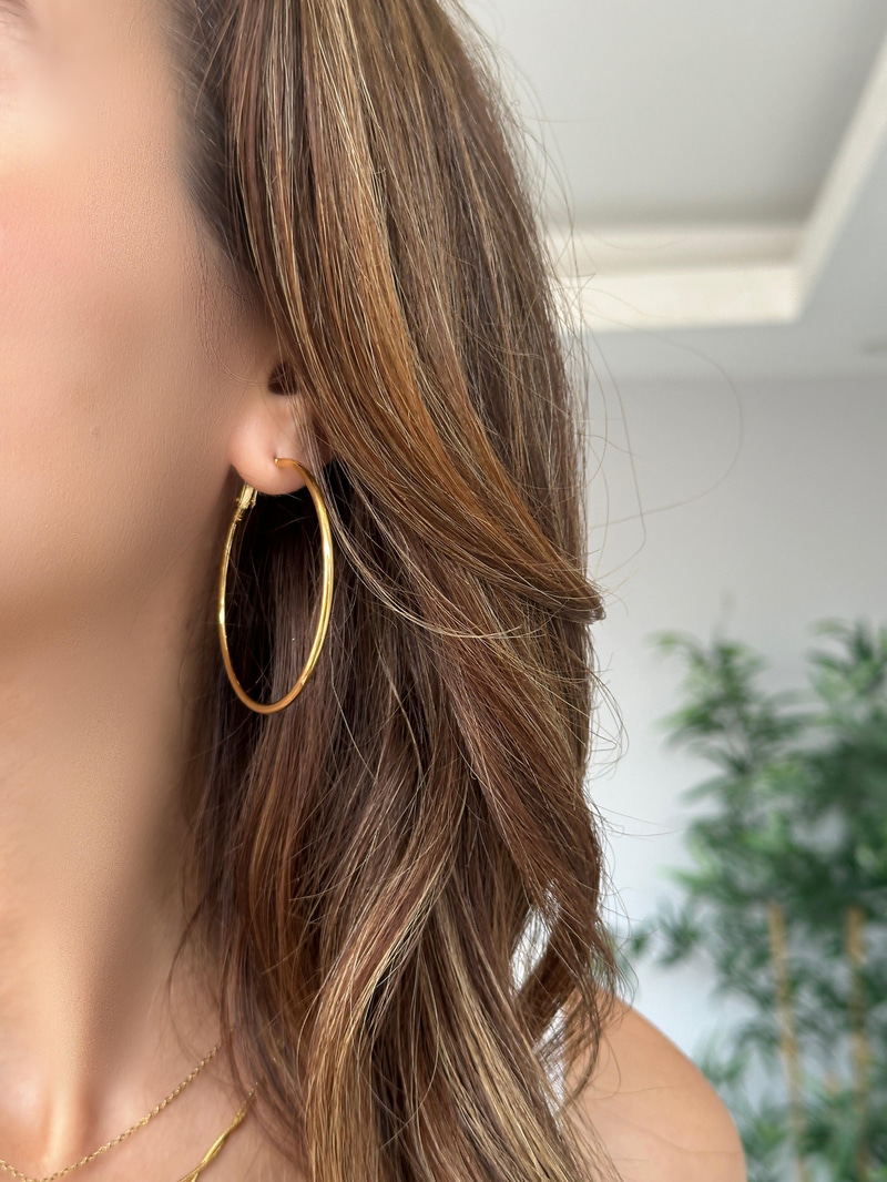 Çelik Basic Halka Küpe 5 cm Gold