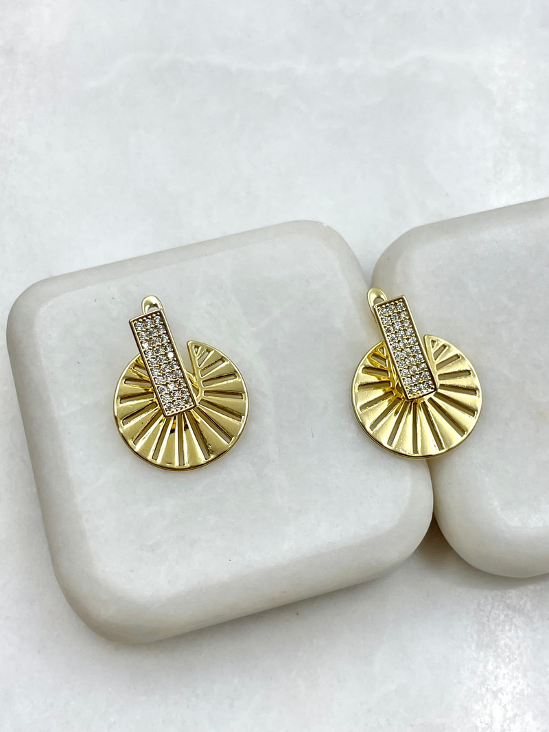 Özel Seri Gömme Taşlı Yelpaze Model Küpe Gold