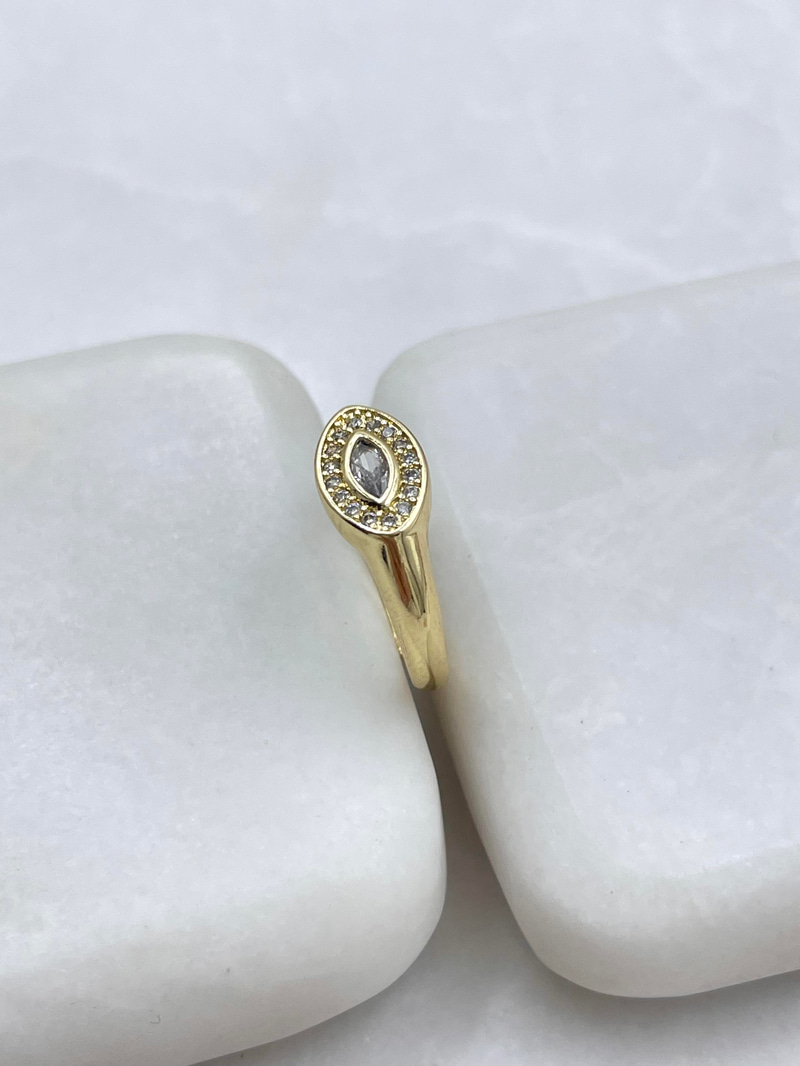 Altın Kaplama Gömme ve Kristal Taşlı Serçe Parmak Yüzüğü Gold