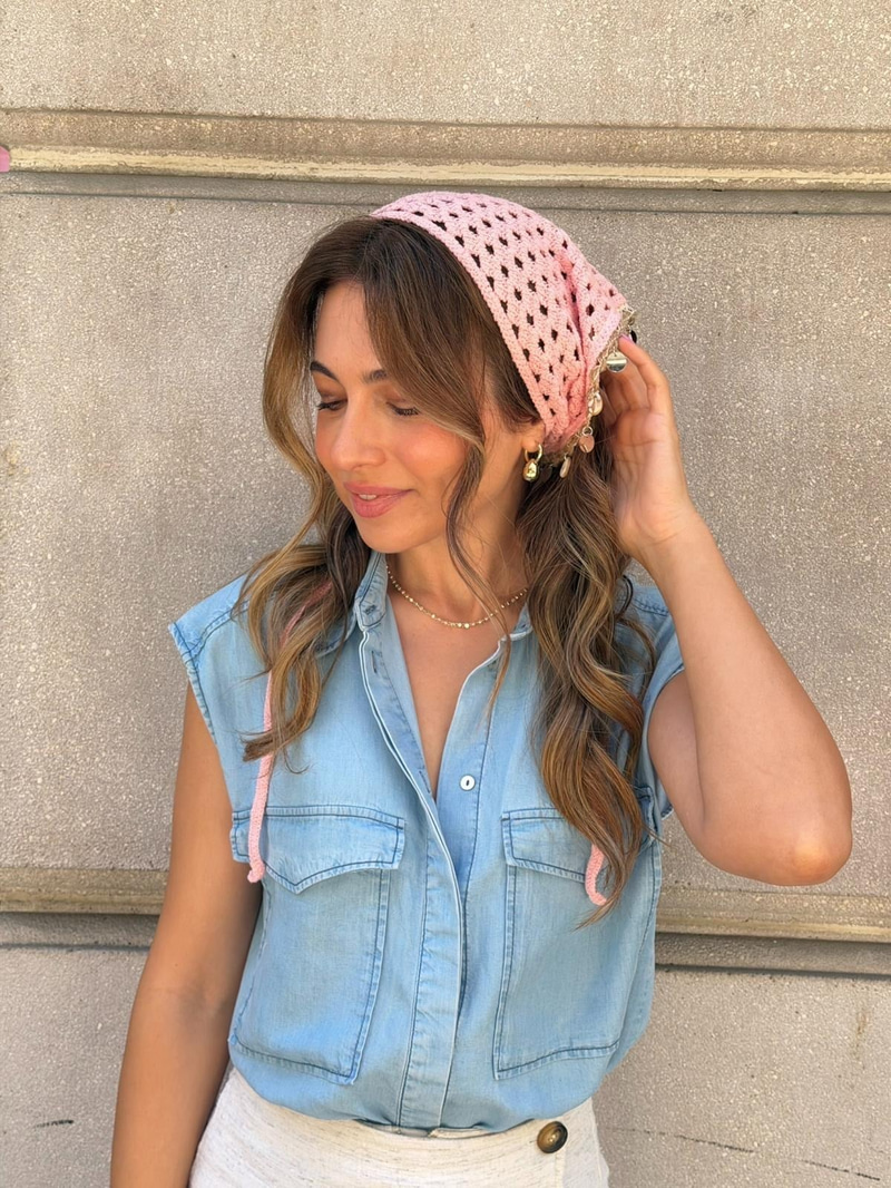 Deniz Kabuğu ve Pul Sallantılı Bandana Pembe
