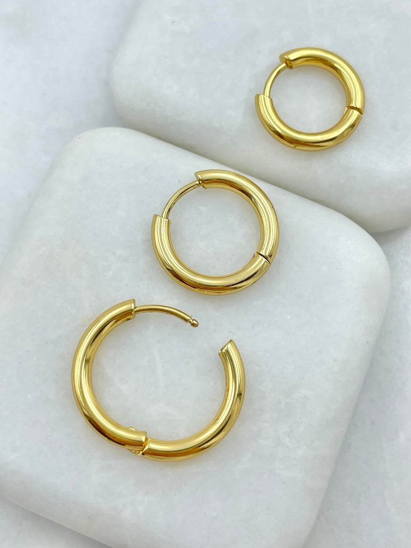 Çelik Altılı Klasik Halka Set Küpe Gold