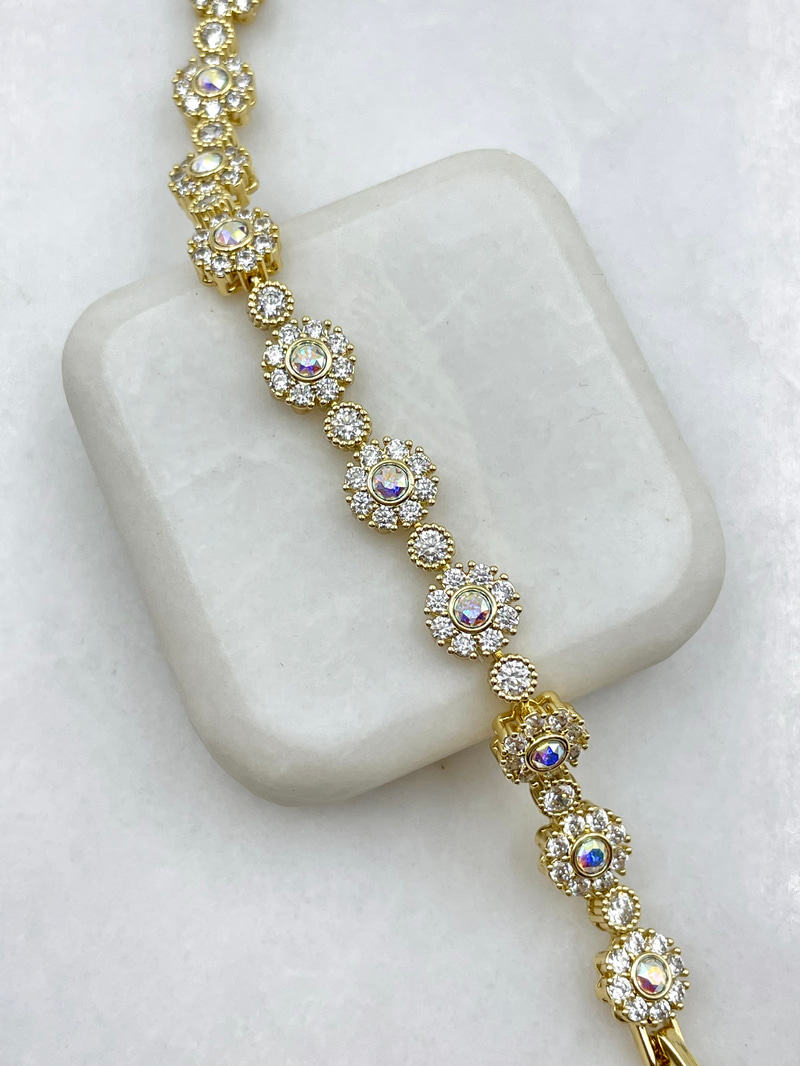 Özel Seri Swarovski Taşlı Çiçek Bileklik Gold