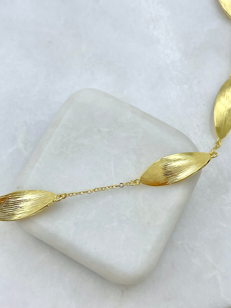 Yaprak Plaka Kolye 80 cm Gold