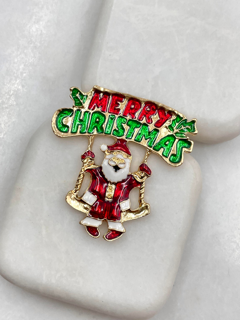 Sallanan Noel Baba Broş Gold