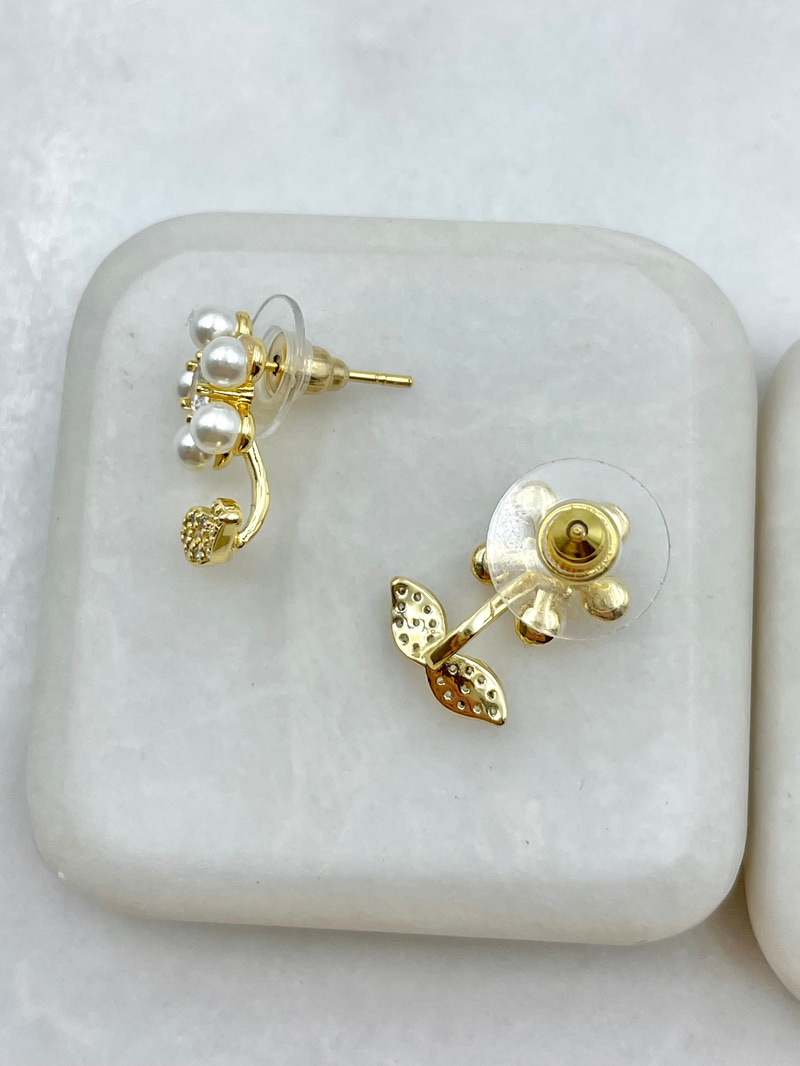 İncili Çiçek Küpe Gold