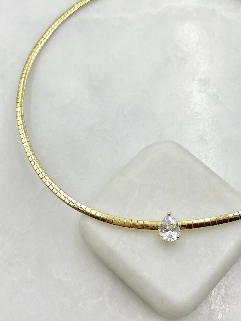 Damla Kristal Taşlı Choker Kolye Gold