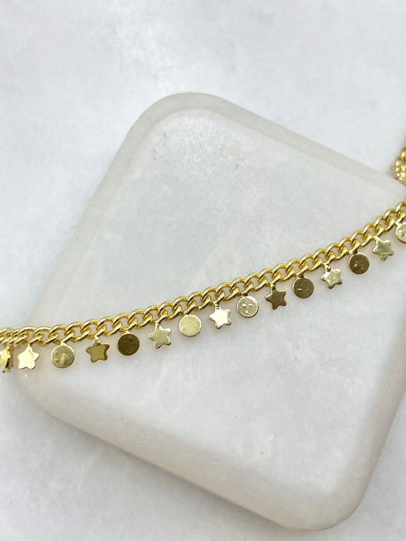 Yıldız ve Daire Plaka Kolye Gold