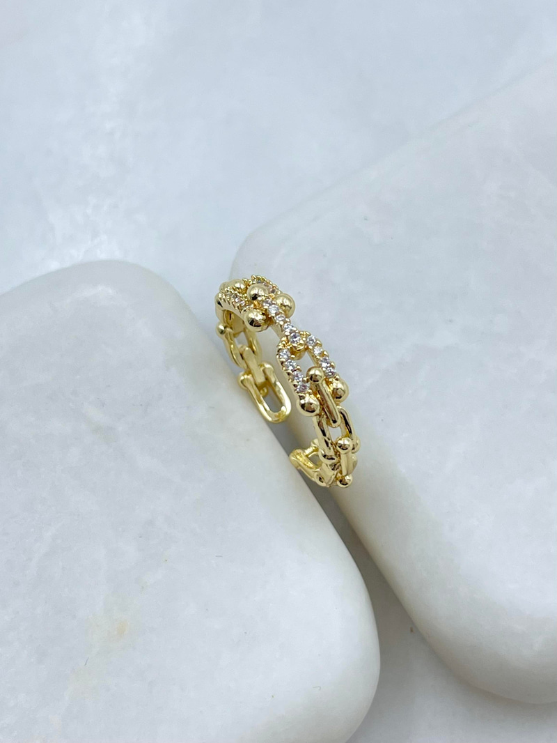 Altın Kaplama Gömme Taşlı Tasarım Yüzük Gold