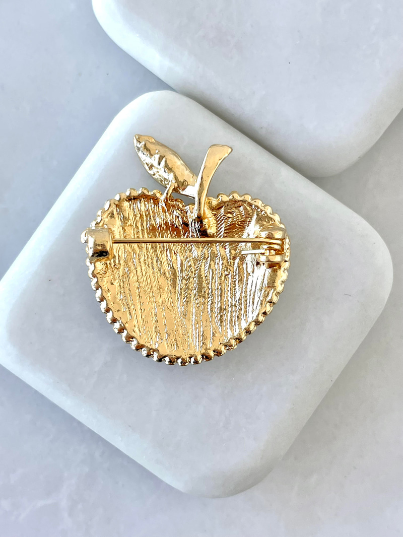 Taşlı Elma Broş Gold
