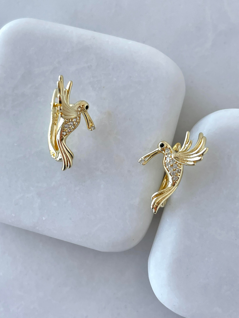 Altın Kaplama Gömme Taşlı Kuş Model Küpe Gold