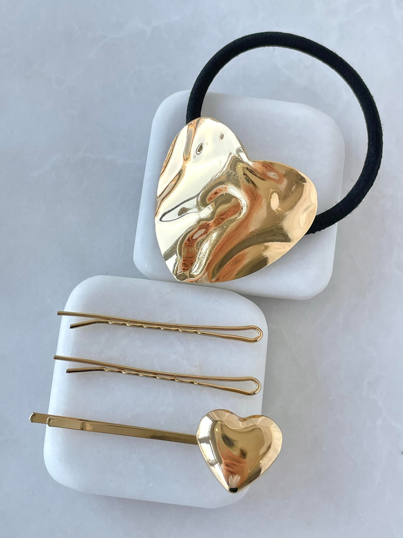 Kalp Model Dörtlü Toka Seti Gold