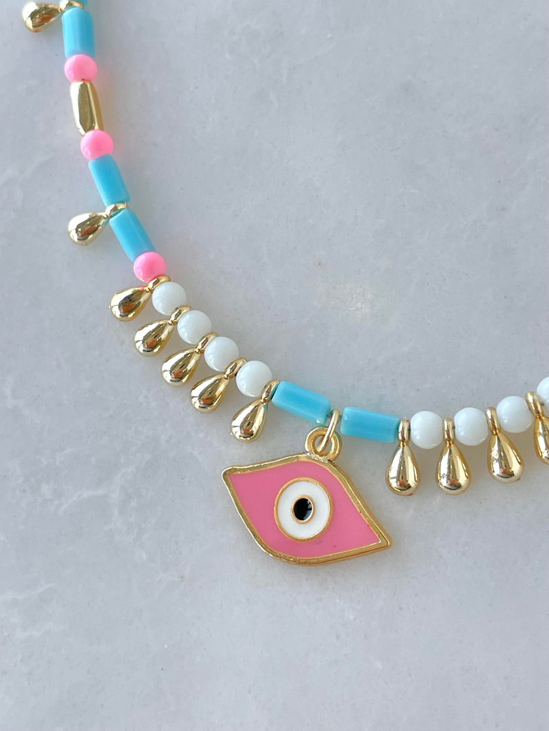 Gold Damla Sallantılı Nazar Kolye Pembe