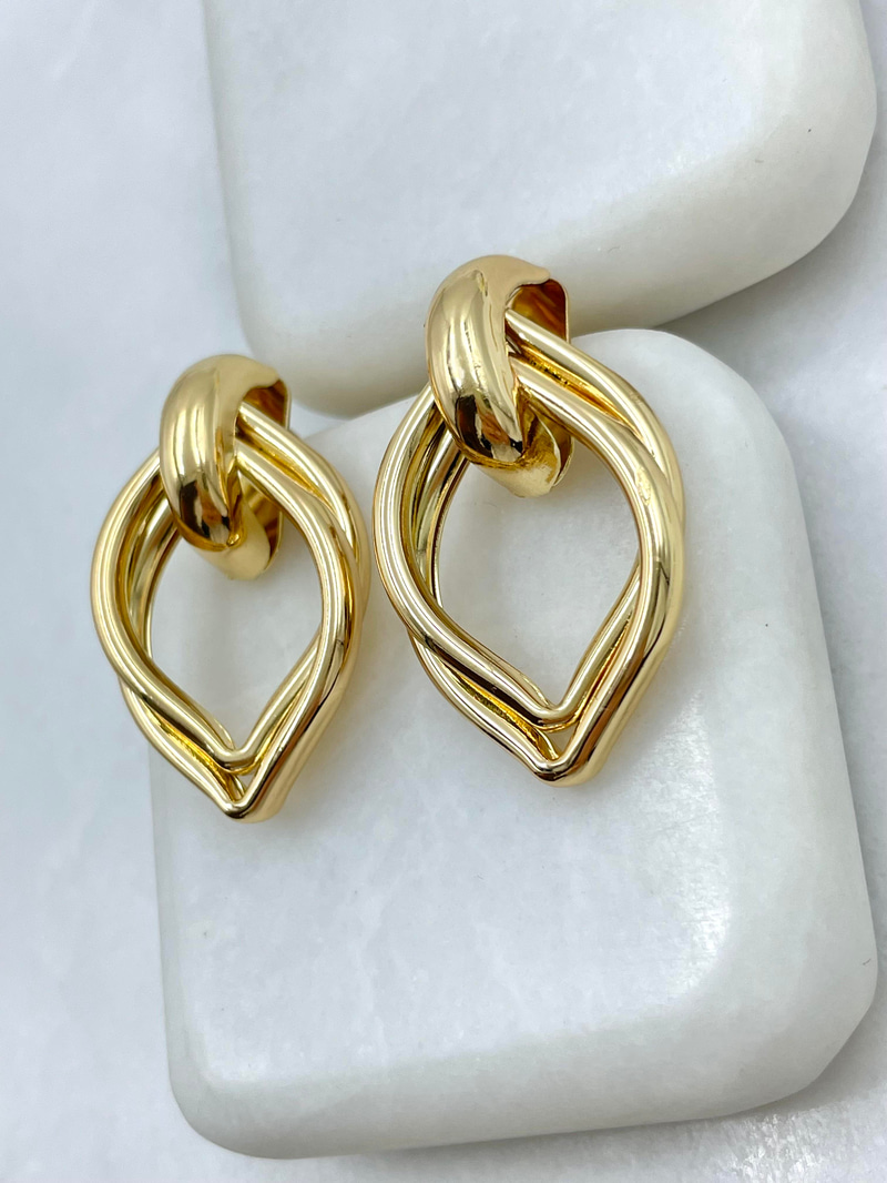Altın Kaplama Lale Kesim Vintage Küpe Gold
