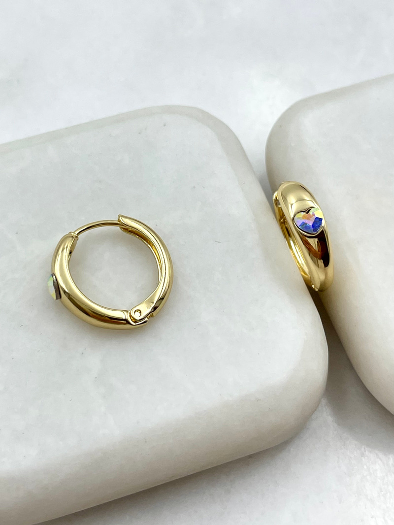 Özel Seri Swarovski Kalpli Halka Küpe Gold