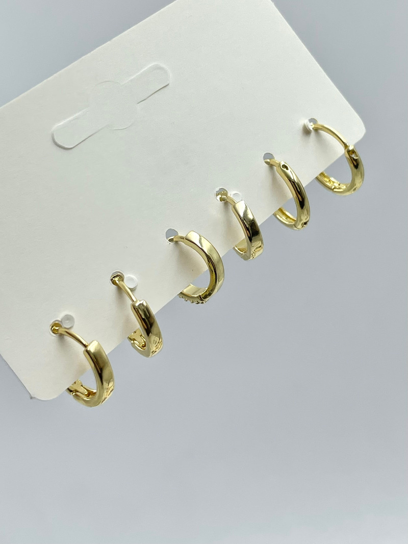Altın Kaplama Gömme Taşlı ve Basic Halka Model Altılı Set Küpe Gold