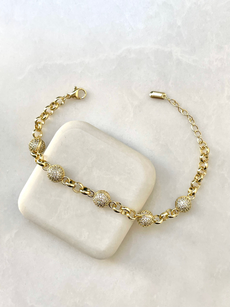 Zirkon Taşlı Beşli Topçuk Bileklik Gold