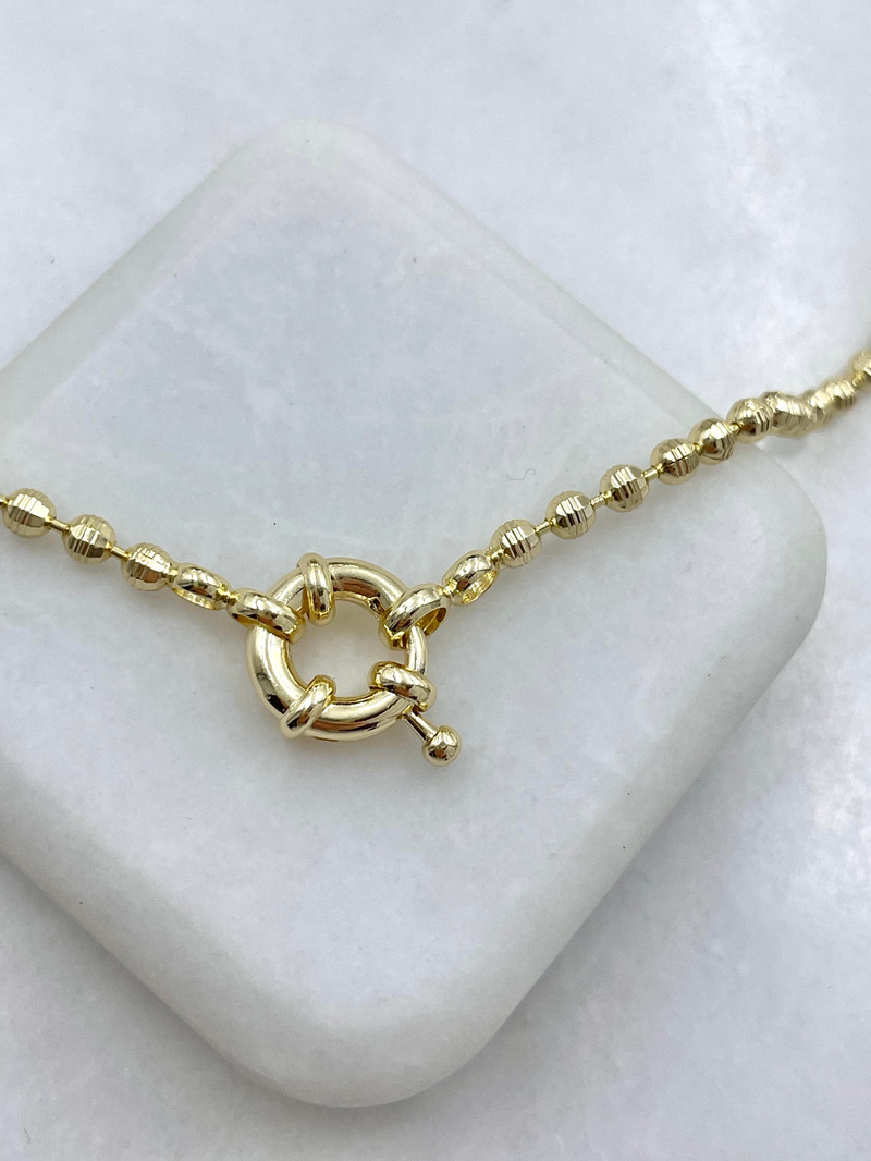 Altın Kaplama Işıltılı Topçuk Önden Kilit Kolye Gold