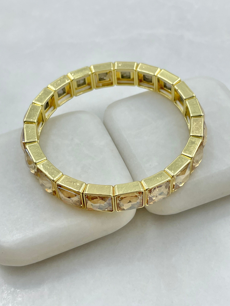 Kare Kristal Taşlı Esnek Bileklik Gold