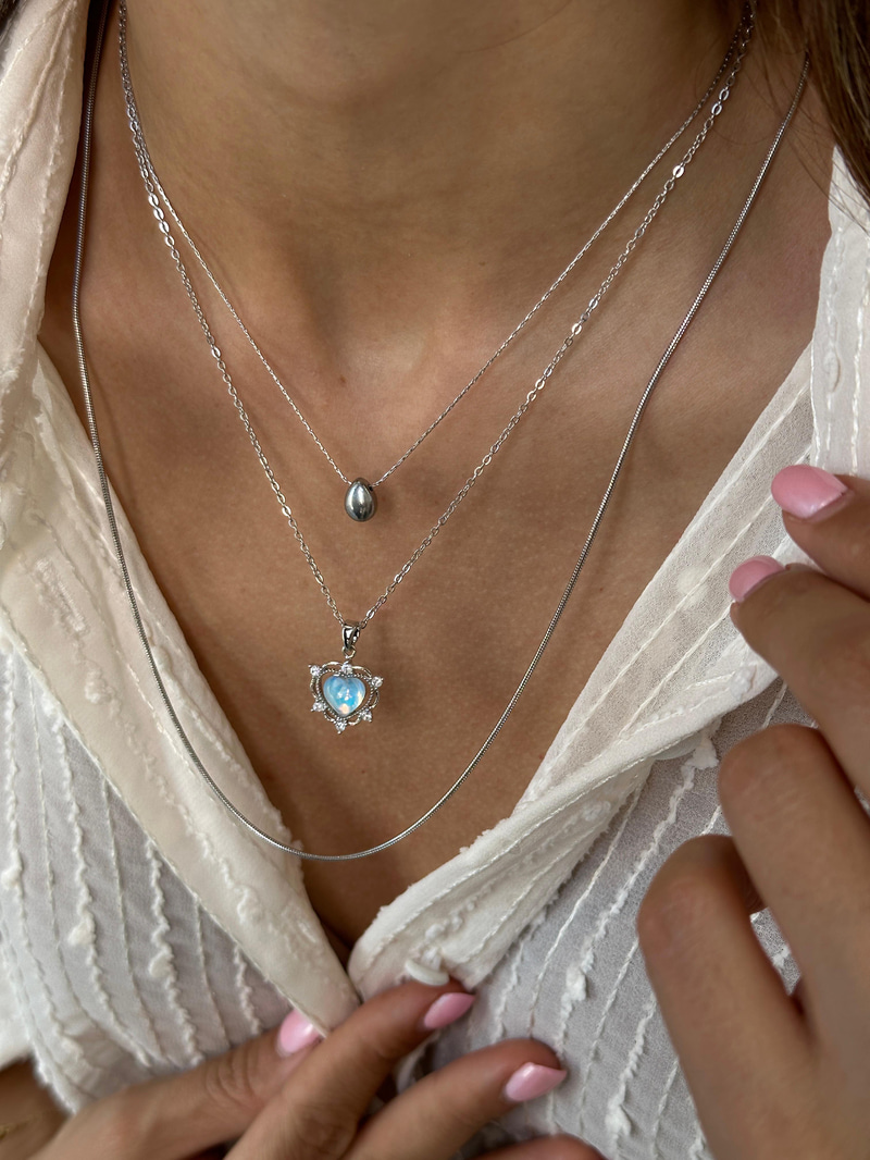 Çelik Hologramlı Kalp Kolye Beyaz-Gümüş