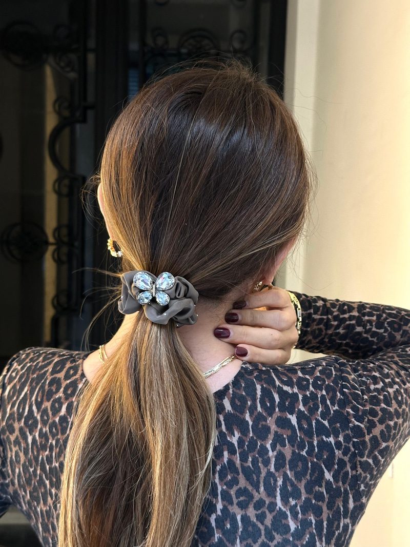 Kristal Kelebekli Premium Scrunchie Toka Vizon