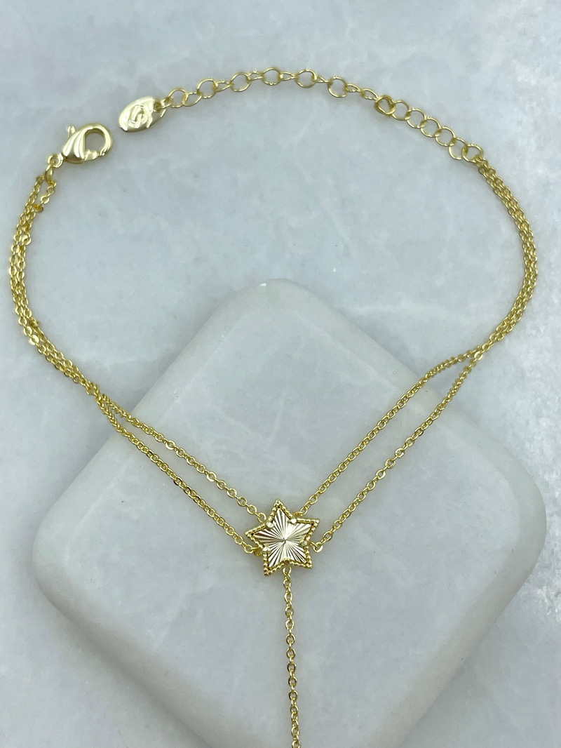 Altın Kaplama Işıltılı Yıldız Model Zincir Şahmeran Gold