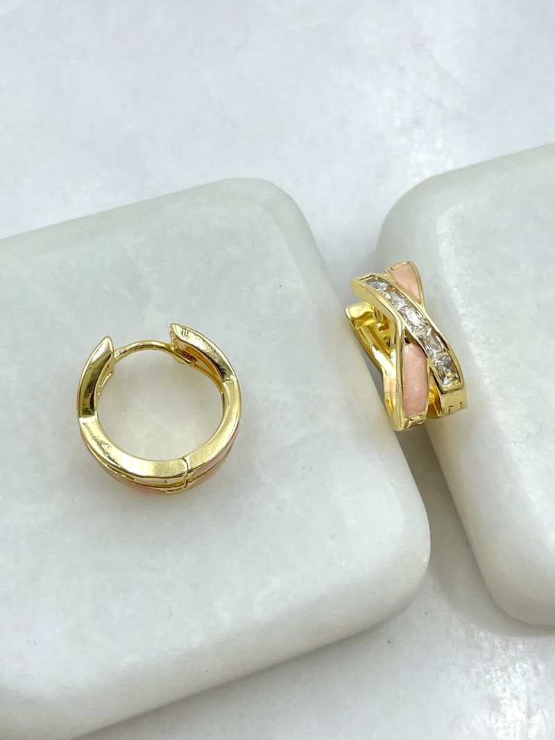 Mineli Kristal Taşlı Çapraz Model Halka Küpe Pembe