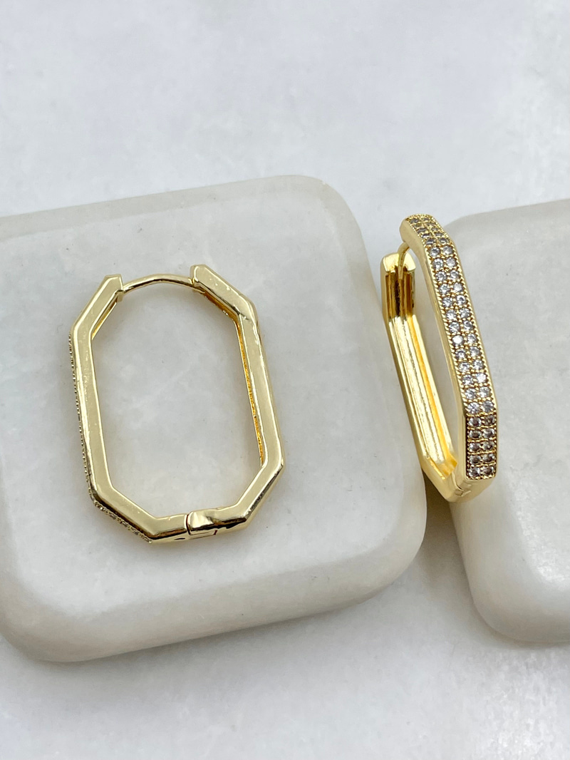 Gömme Taşlı Beşgen Küpe 3 cm Gold