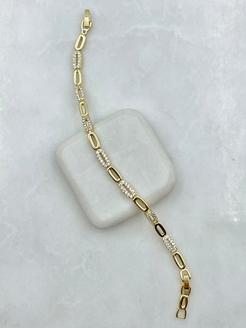 Gömme Taşlı Oval Bileklik Gold