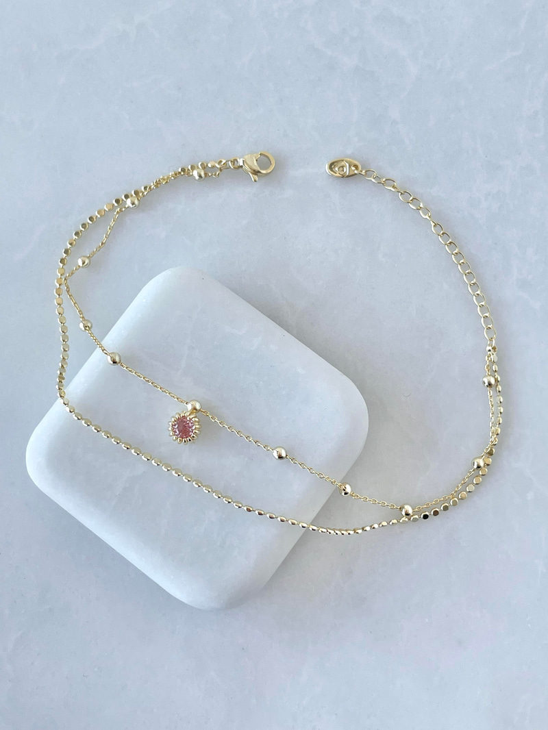 Altın Kaplama Pembe Kristal Sallantılı Topçuklu Arpa Zincir Halhal Gold