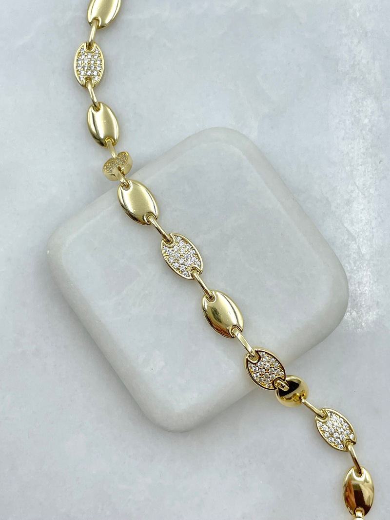 Özel Seri Gömme Taşlı Düğme Model Bileklik Gold