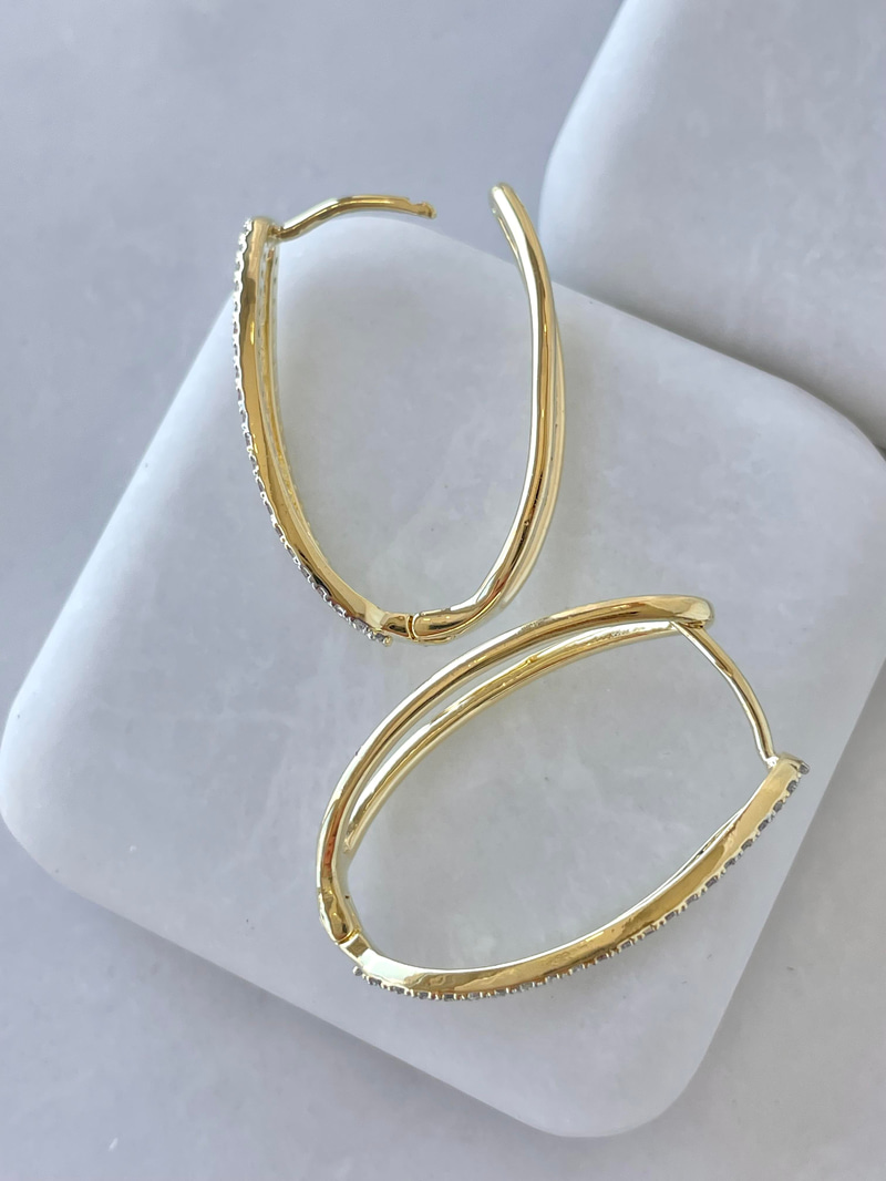 Altın Kaplama İçi Boş Oval Çift Renk Küpe Gold