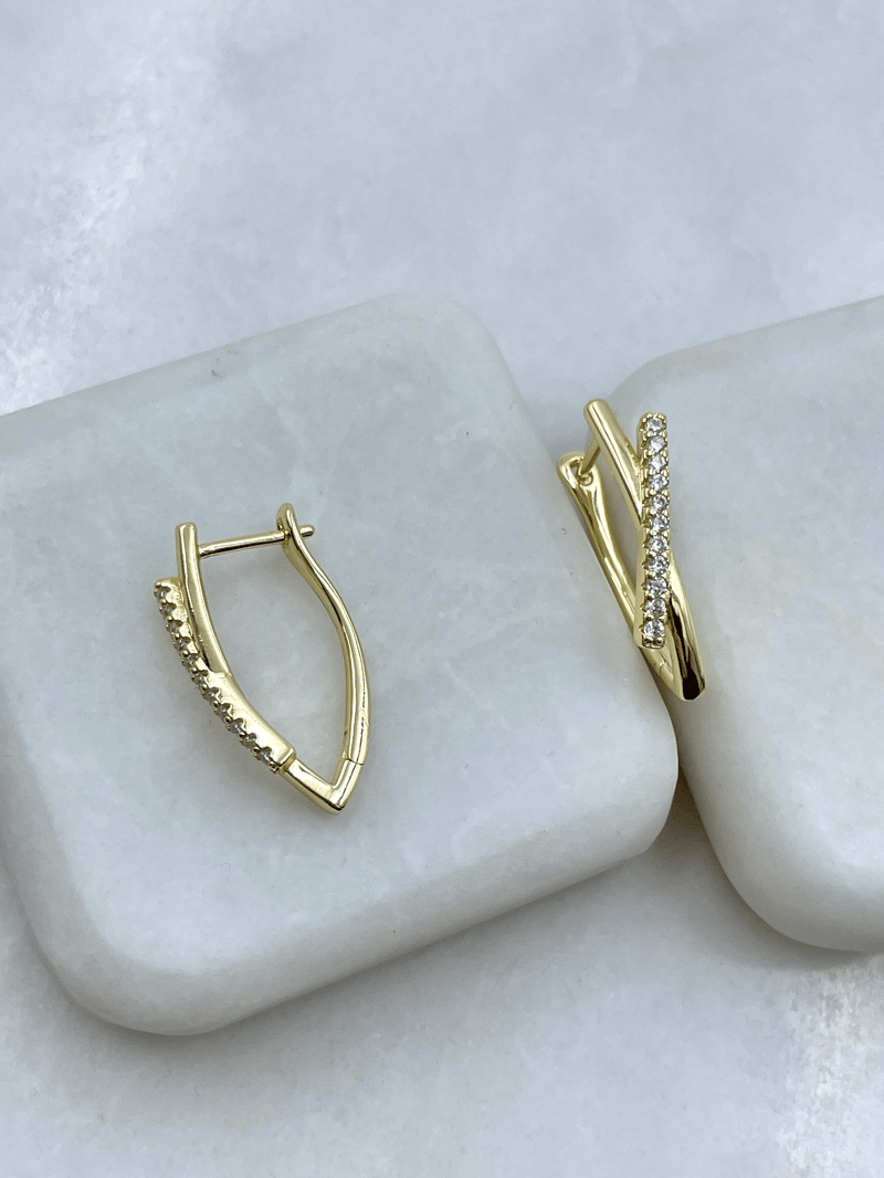 Altın Kaplama Gömme Taşlı Çapraz Model Küpe Gold