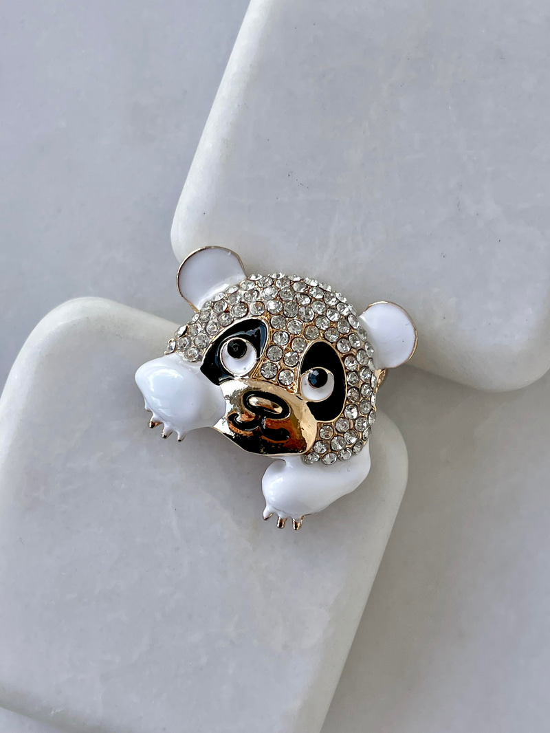 Gömme Taşlı Mineli Panda Broş