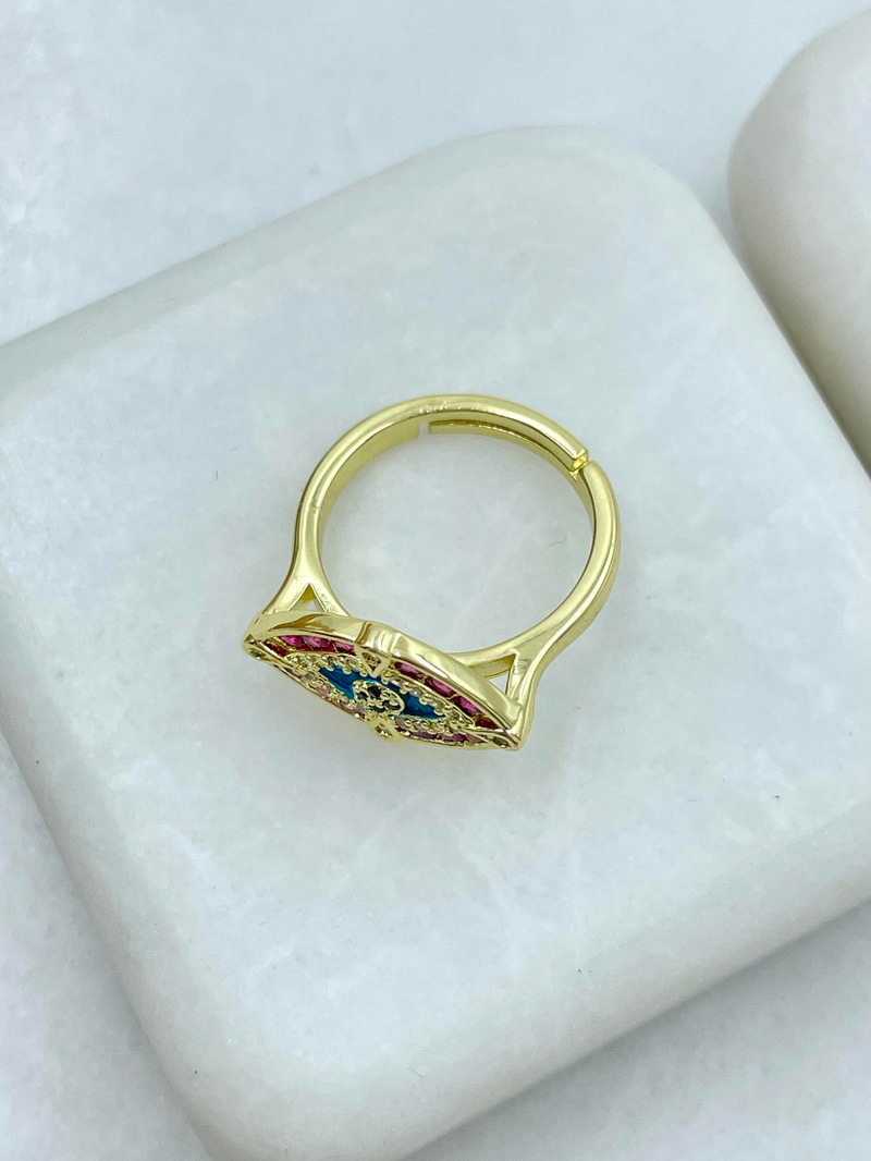 Altın Kaplama Kristal Taşlı Göz Model Serçe Parmak Yüzüğü Bordo Gold