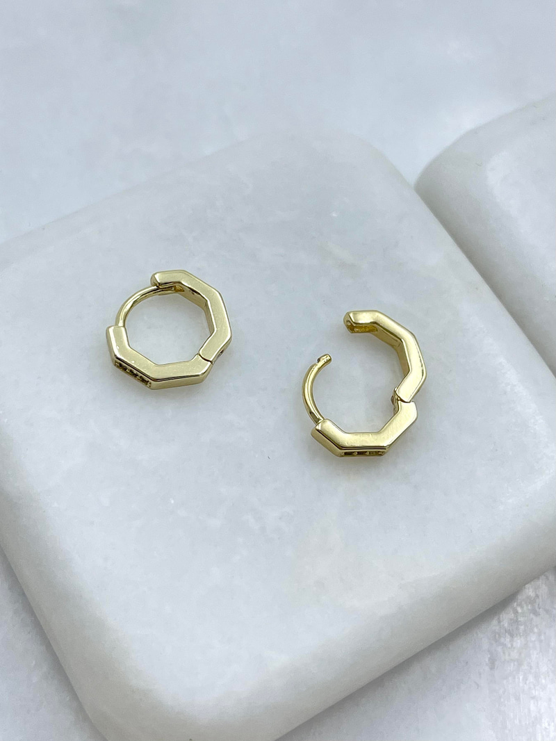 Özel Seri Minik Gömme Taşlı Köşeli Küpe Gold