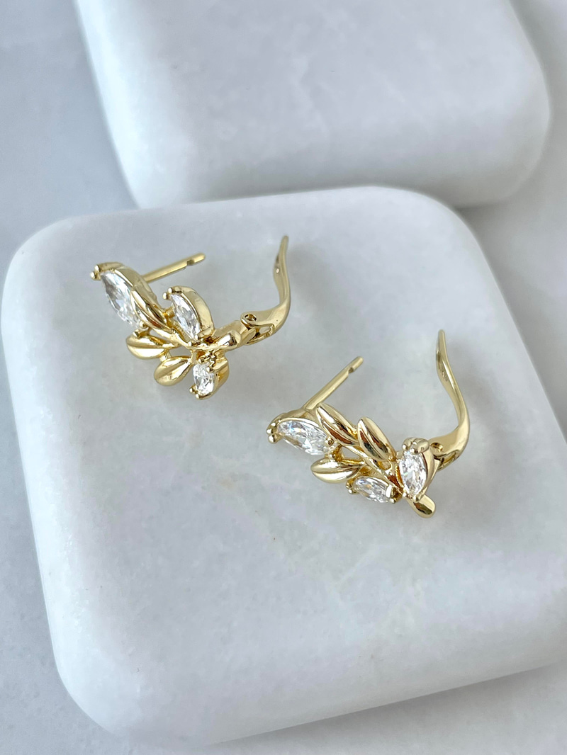 Özel Seri Kristal Taşlı Çiçek Dalı Küpe Gold