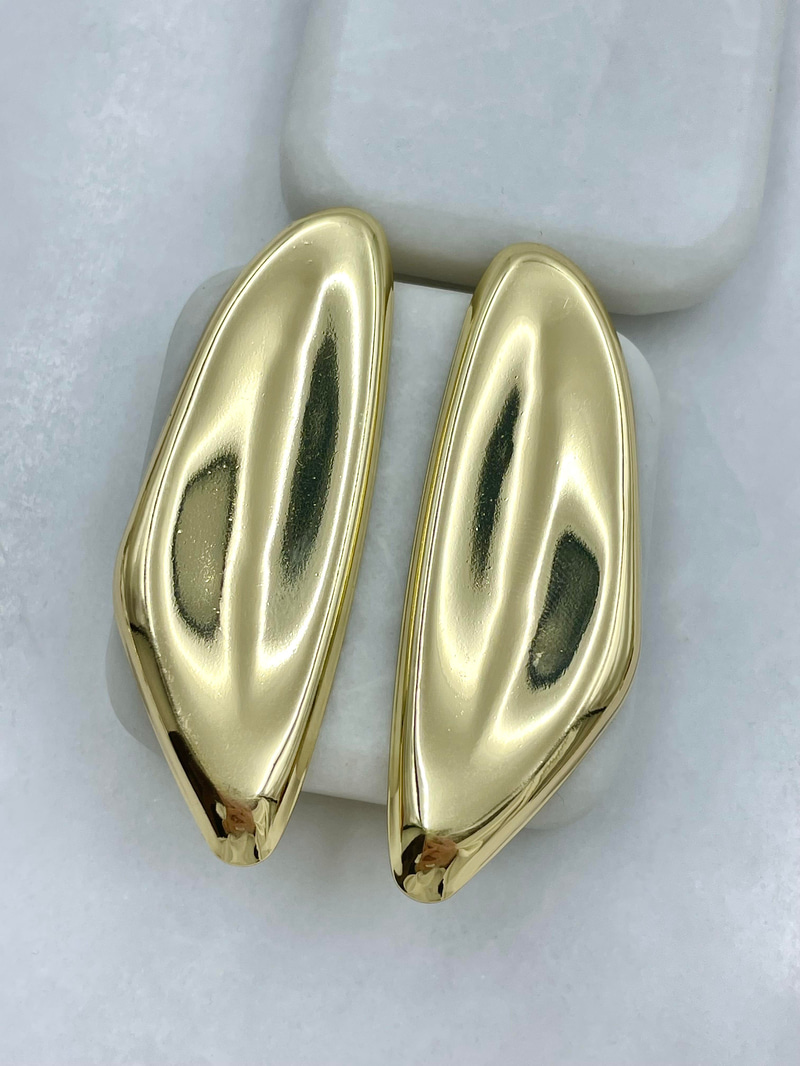 Altın Kaplama Dalgalı Model Oval Küpe Gold