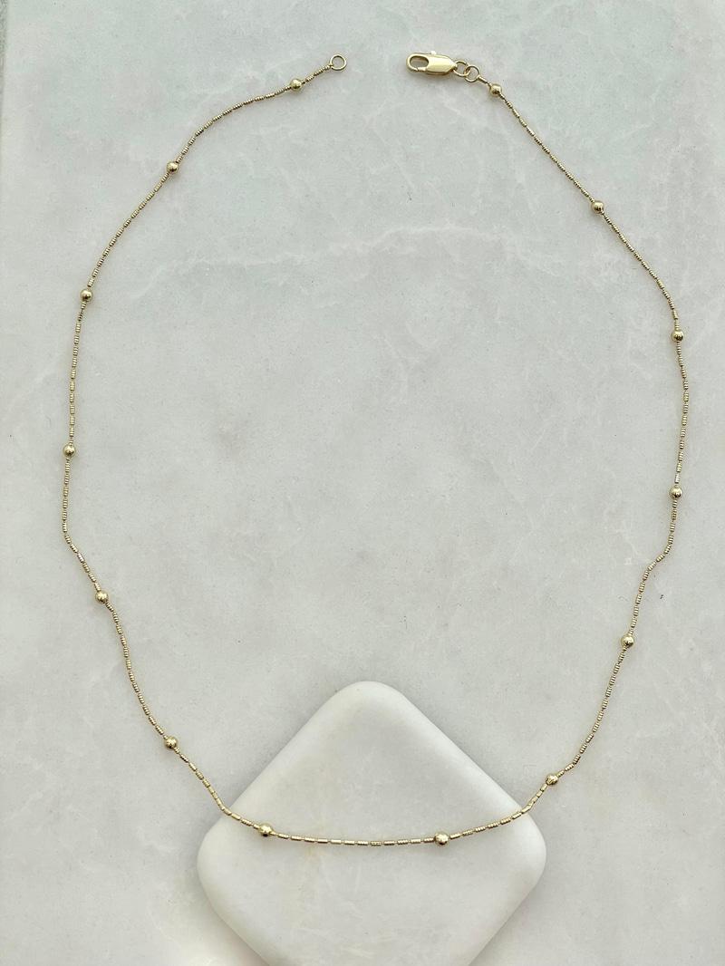 Altın Kaplama Minimal Topçuk ve Boru Zincir Kolye 45 cm Gold