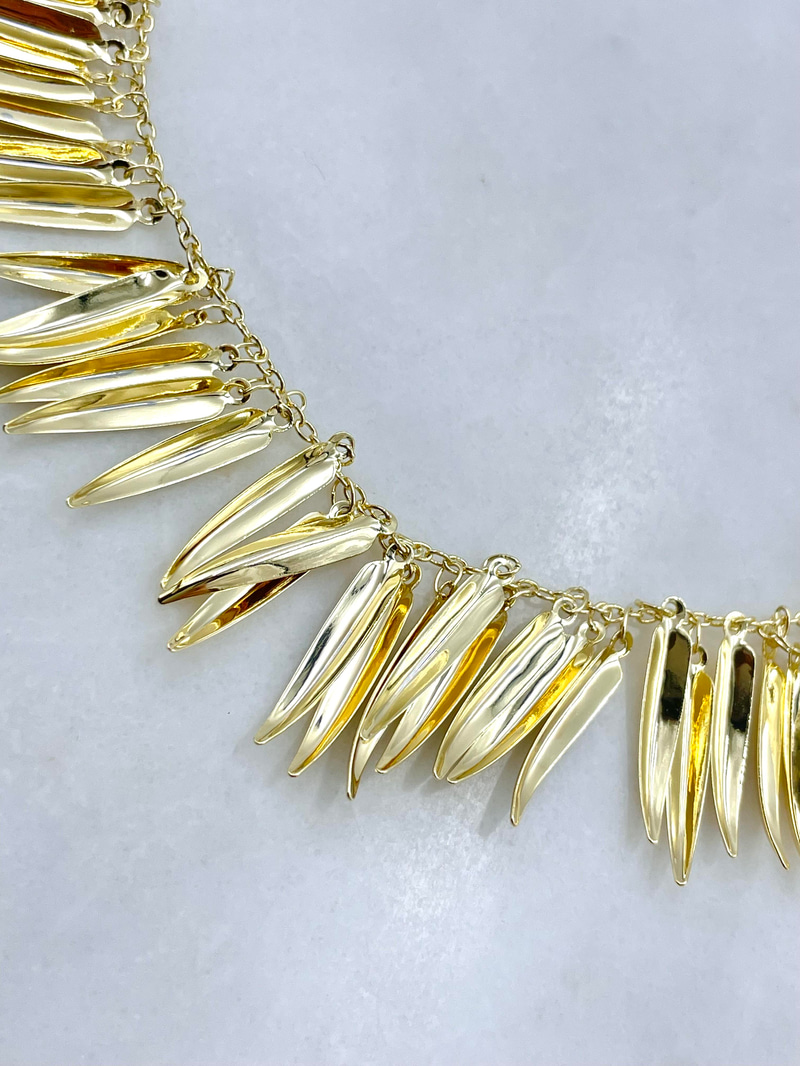 Altın Kaplama Uzun Yaprak Sallantılı Boru Zincir Kolye 60 cm Gold