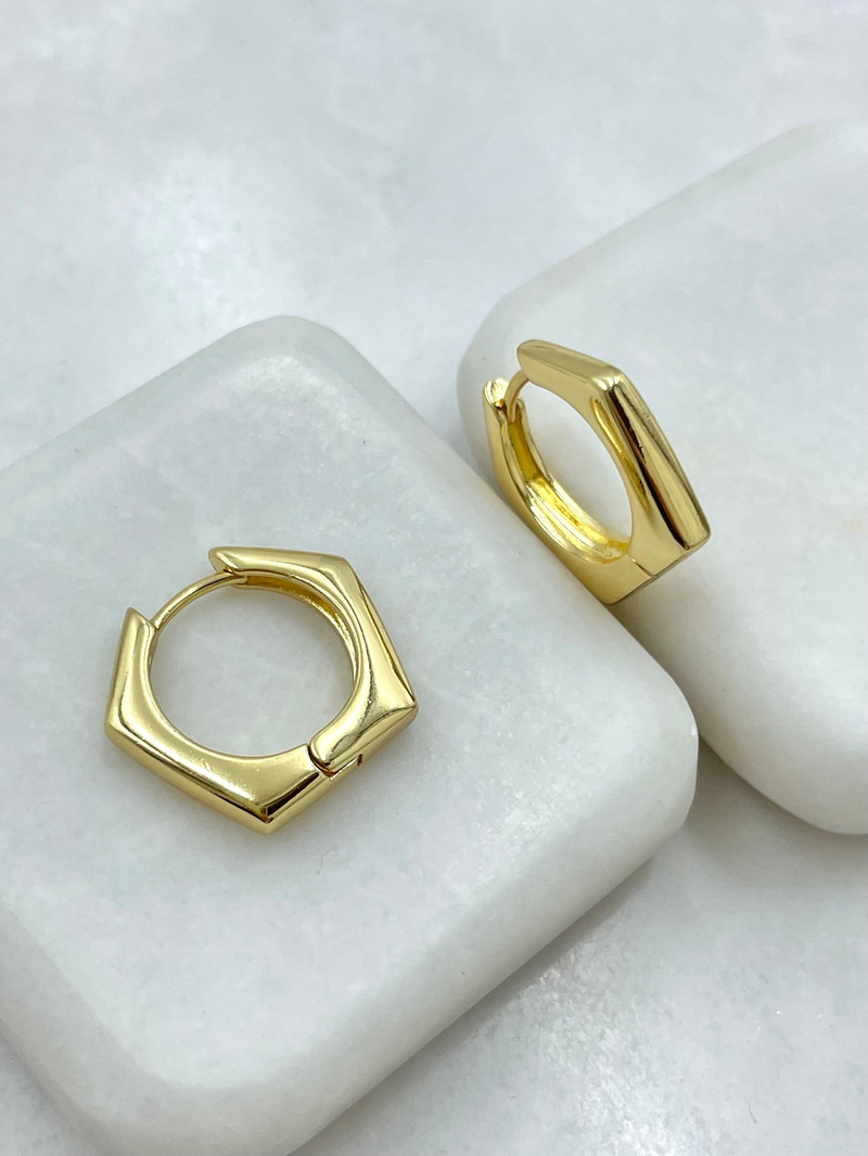 Özel Seri Köşeli Bombe Küpe 1.9 cm Gold