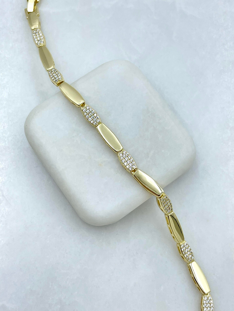 Altın Kaplama Gömme Taşlı Oval Model Bileklik Gold