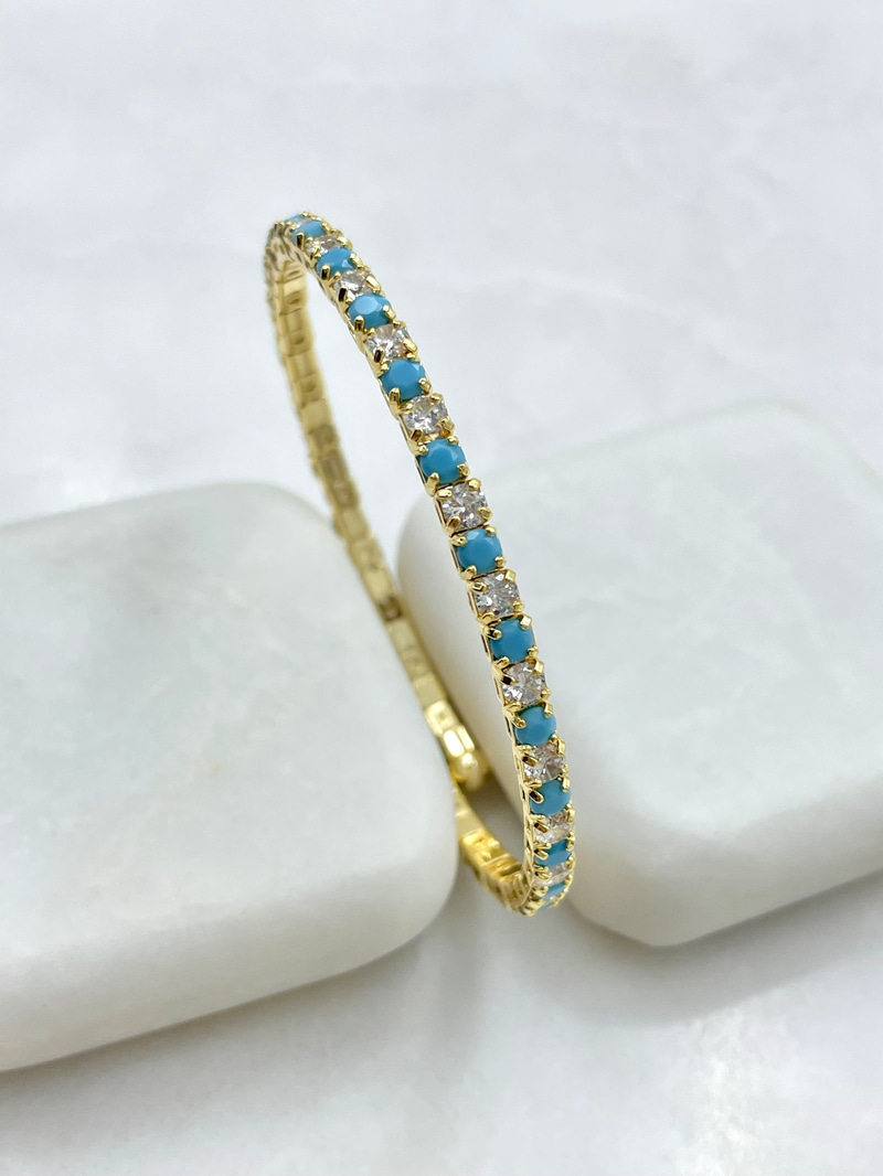 Altın Kaplama Turkuaz Taşlı ve Su Yolu Yaylı Bileklik Gold