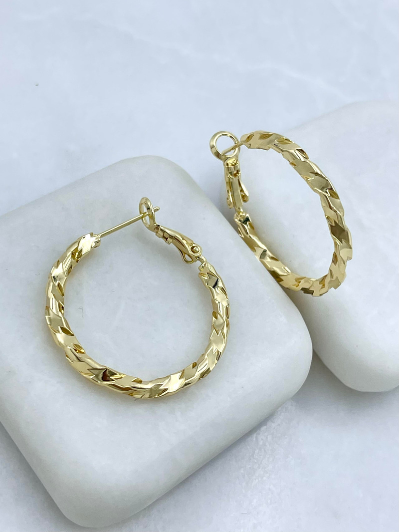 Altın Kaplama Kesme Burgu Halka Küpe Gold